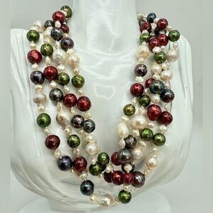 72” Multicolor Baroque Pearl Necklace – Hand-Knotted Endless Strand